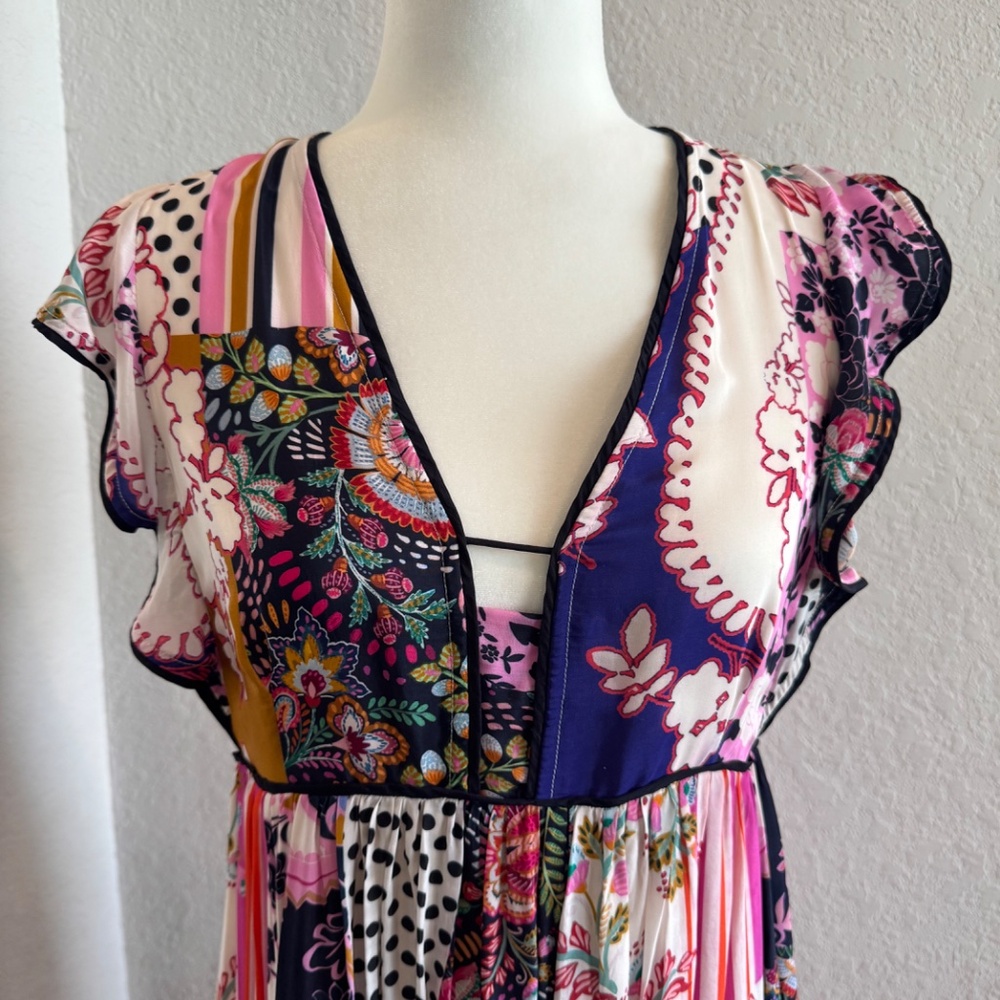 Anthropologie Ruffled Flutter Patchwork Midi Dres… - image 3